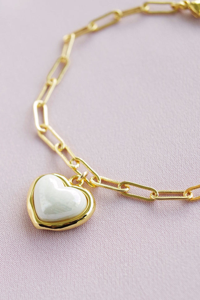 Poporcelain | Pearly White Heart Charm Bracelet