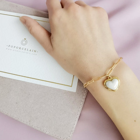 Poporcelain | Bransoletka z zawieszką sercem Pearly