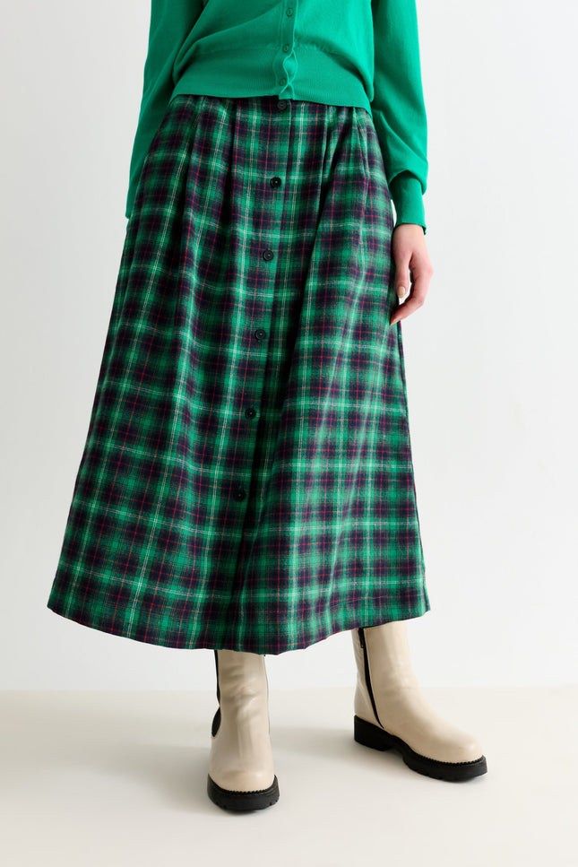 Bia Winter Check Button Through Skirt – Green - Detail 1