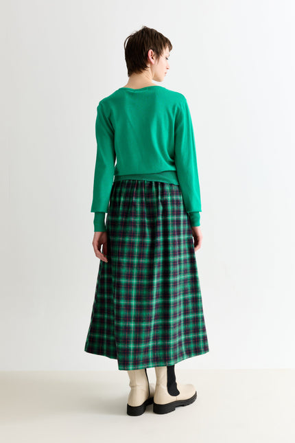Bia Winter Check Button Through Skirt – Green - Back