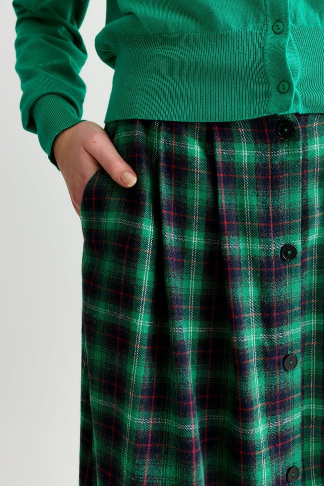 Bia Winter Check Button Through Skirt – Green - Detail 2
