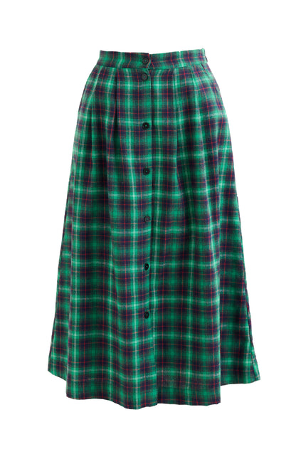 Bia Winter Check Button Through Skirt – Green - Styled