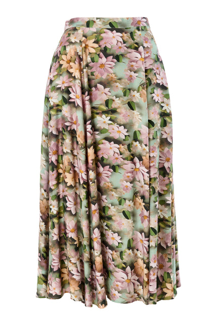 Brisa 3D Daisy Print Midi Skirt - Green - Styled