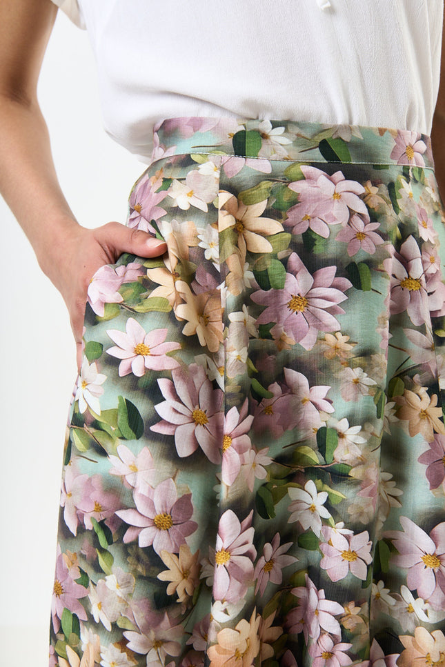 Brisa 3D Daisy Print Midi Skirt - Green - Detail 3