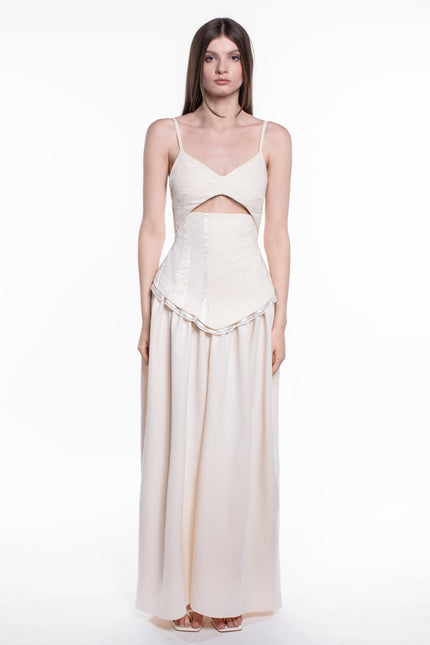 Burnes | Layan Full Length Beige Dress