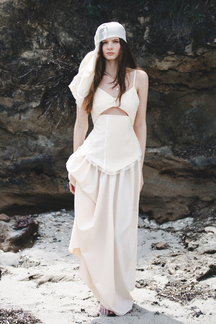 Burnes | Layan Full Length Beige Dress