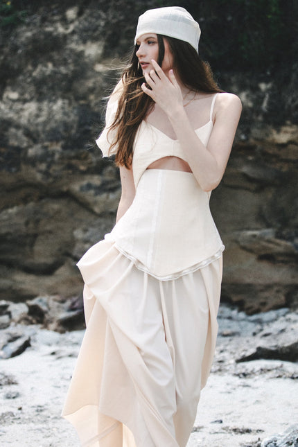 Burnes | Layan Full Length Beige Dress