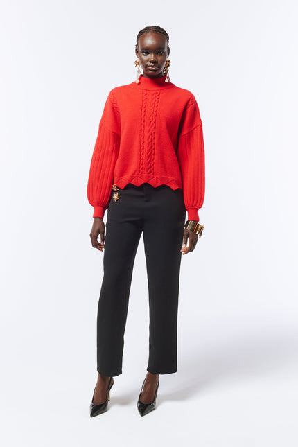 Batwing Sleeves Scallop Edge Knit Jumper II in Lust Red