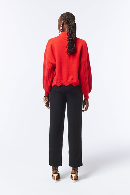 Batwing Sleeves Scallop Edge Knit Jumper II in Lust Red