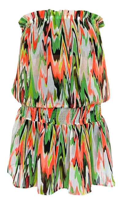 Beach Mini Dress - Zigzag Green Orange
