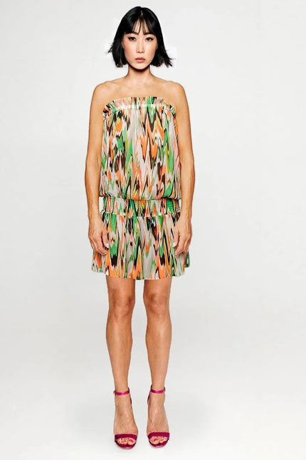 Beach Mini Dress - Zigzag Green Orange