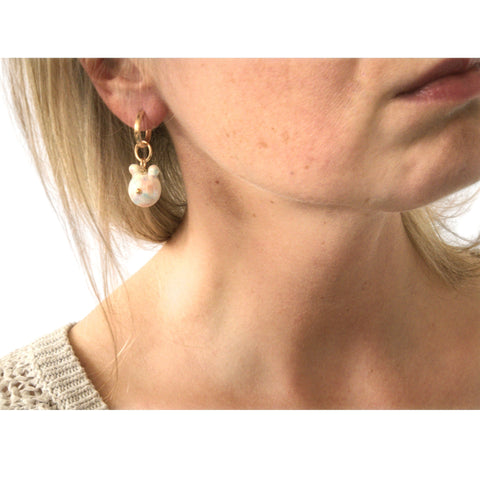 CJ·314 | Pearly Bear Hoop Earrings