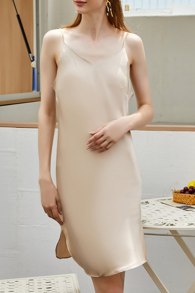 Soft Strokes Silk | Beige Float Kimono Robe & Slip Mini Dress Set