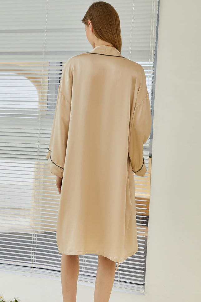 Soft Strokes Silk | Beige Float Kimono Robe & Slip Mini Dress Set