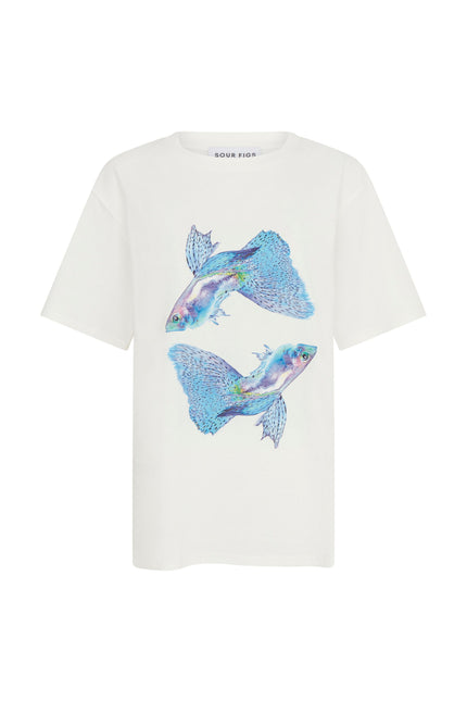 SOUR FIGS Betta Fish Duo Print Unisex T-Shirt in White
