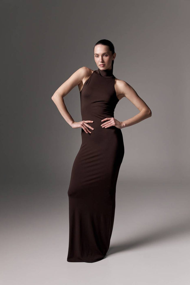 Kolosova | Brown Maxi Dress With A Halter Cutout
