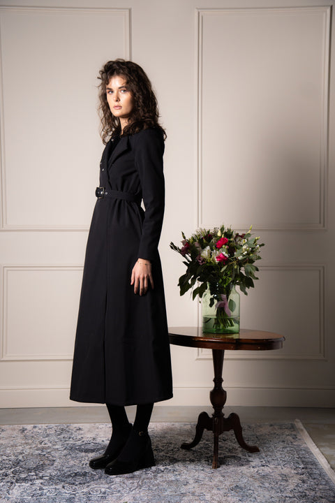 RainSisters | Double Breasted Coat with Trapeze Cut in Black 'Black Classic'