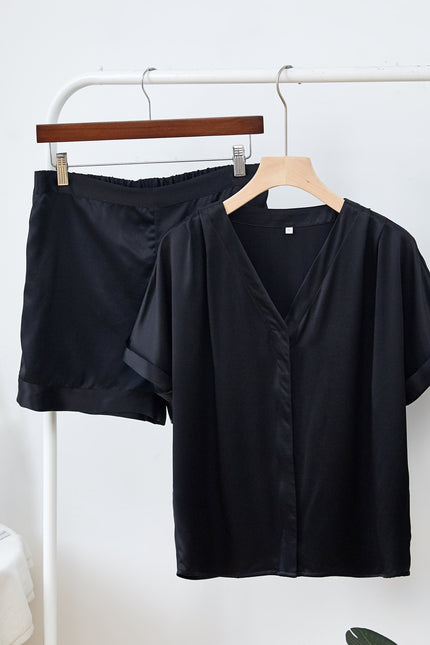 Soft Strokes Silk | Black Soar Top and Shorts Pyjamas Set