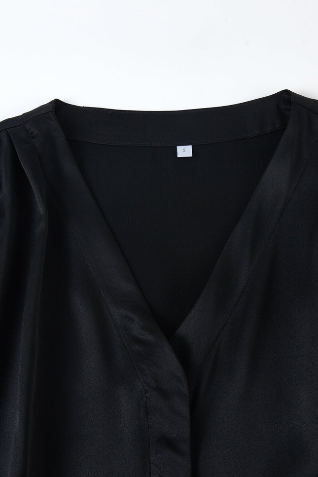 Soft Strokes Silk | Black Soar Top and Shorts Pyjamas Set