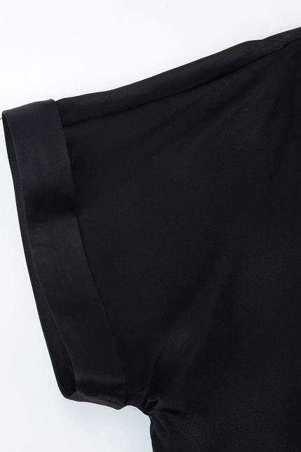 Soft Strokes Silk | Black Soar Top and Shorts Pyjamas Set