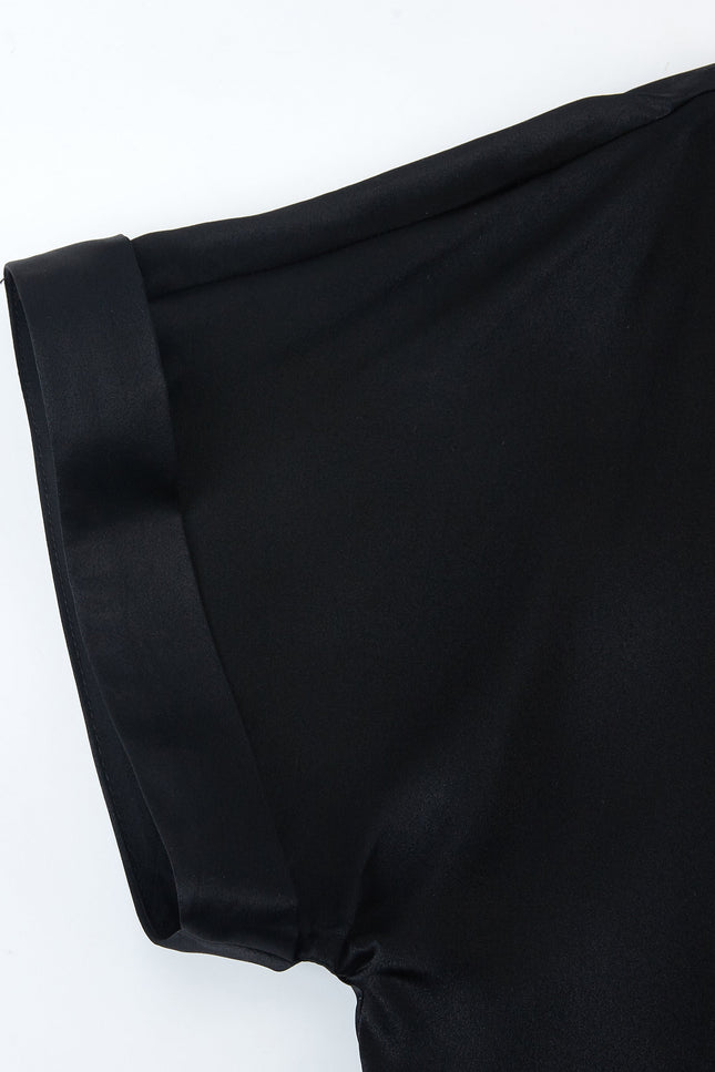 Soft Strokes Silk | Black Soar Top and Shorts Pyjamas Set