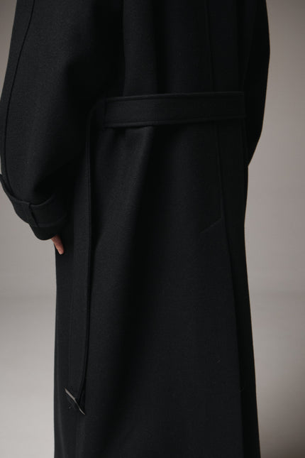 Black long coat maxi wool lon maxi with belt