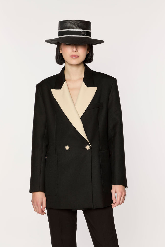 GIODORO | Ixonio Classic Black Canotier Hat with Black & White Ribbon