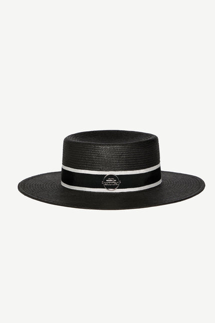 GIODORO | Ixonio Classic Black Canotier Hat with Black & White Ribbon