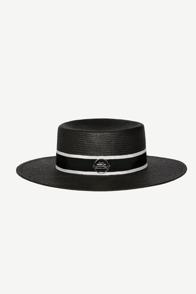 GIODORO | Ixonio Classic Black Canotier Hat with Black & White Ribbon