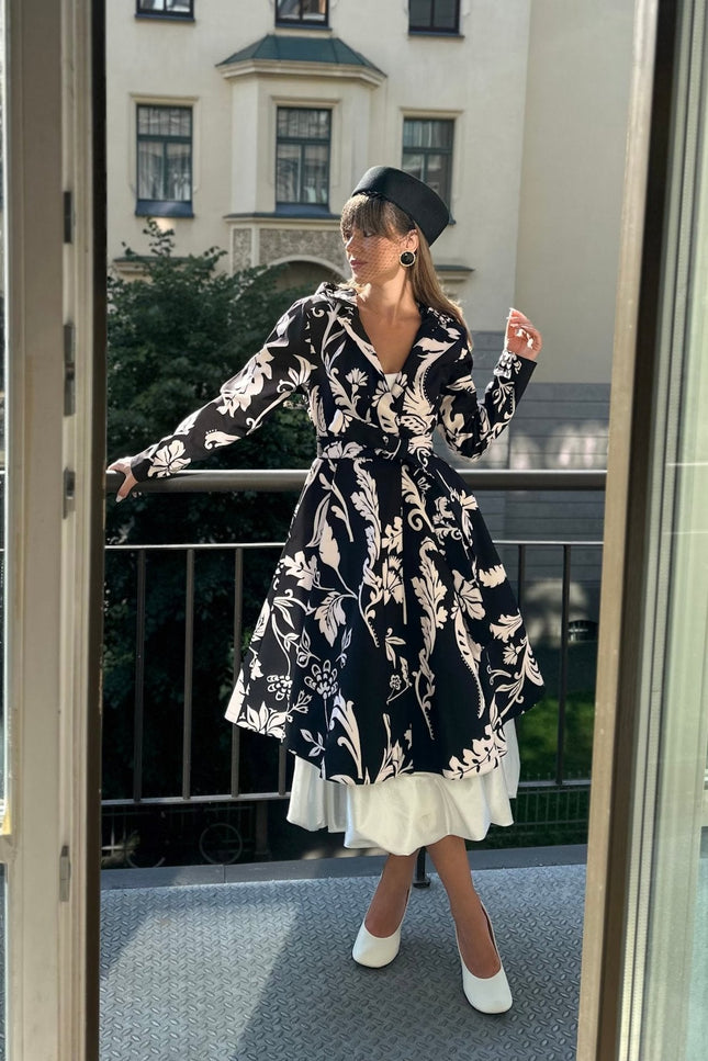Black and White Waterproof Women's Coat with full skirt