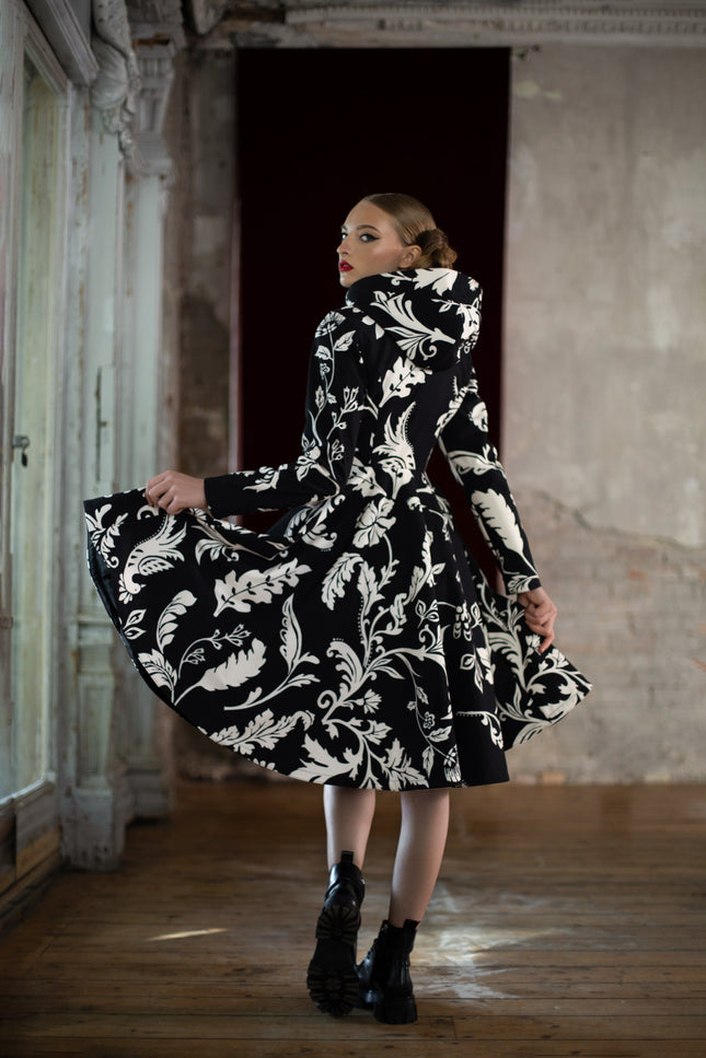 Black and White Waterproof Coat with Hood