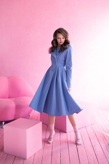 Soft Blue Waterproof Design Coat with voluminous skirt