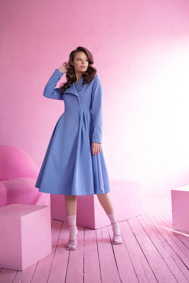 Double breasted Soft Blue Waterproof Design Coat 