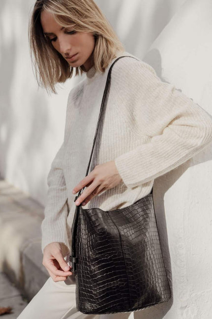 JUAN-JO I Bolso Cubo Piel Negro Bucket