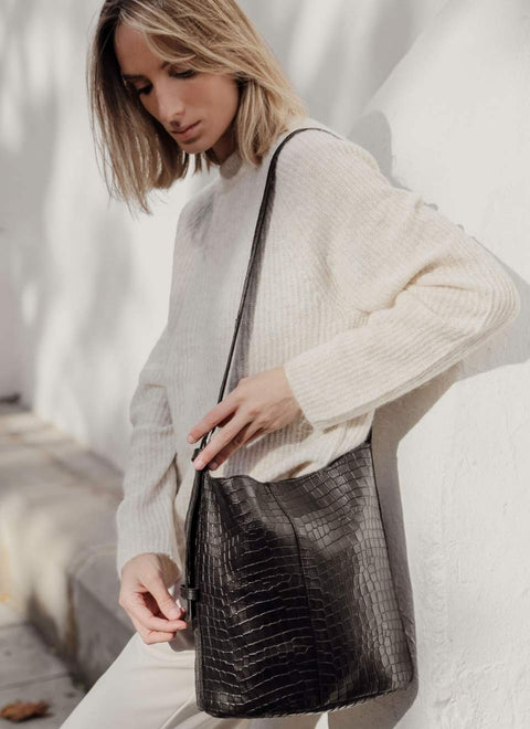 JUAN-JO I Bolso Cubo Piel Negro Bucket