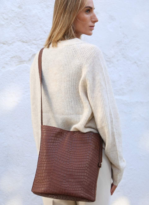 JUAN-JO I Bolso Cubo Piel Marrón Oscuro Bucket