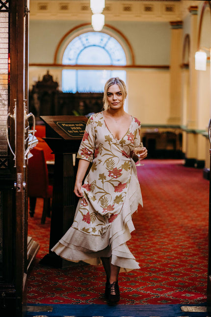 Violet Fish I Bonny Wrap Dress - Mystery Gardenia Print  Sand Rose