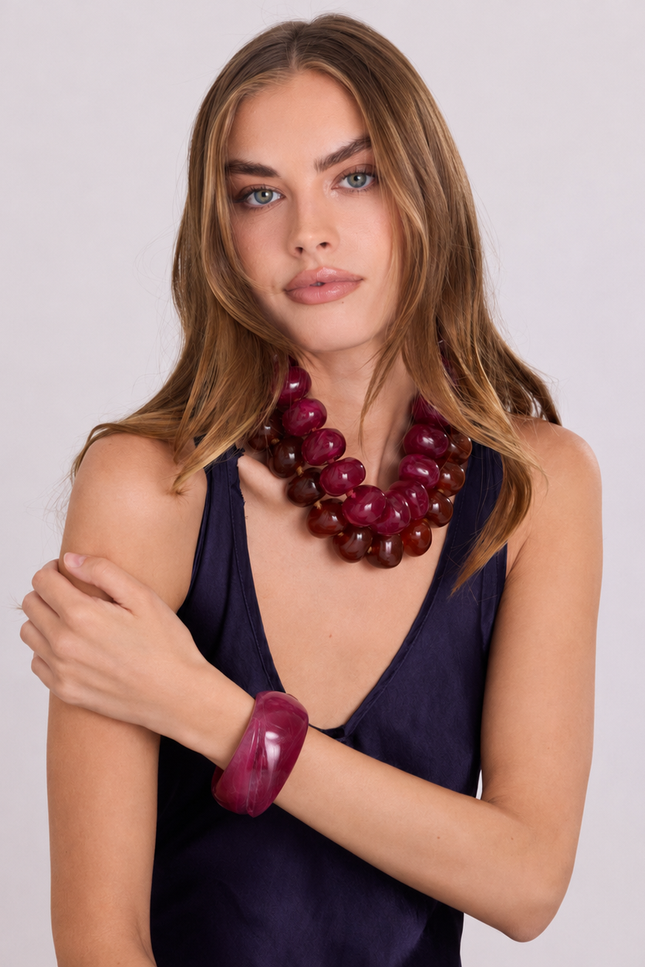 Michael Nash Jewelry | Brigite Matte Bordeaux Resin Carved Bangle