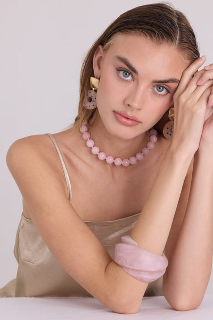 Michael Nash Jewelry | Brigite Matte Rose Quartz Resin Carved Bangle