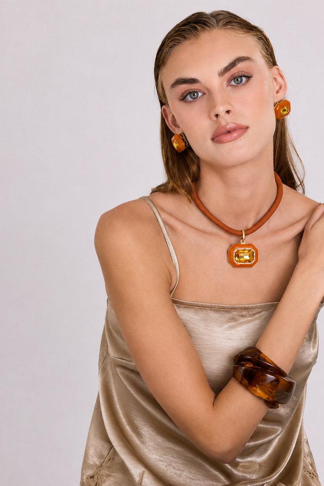 Michael Nash Jewelry | Brigite Polished Tortoise Resin Carved Bangle