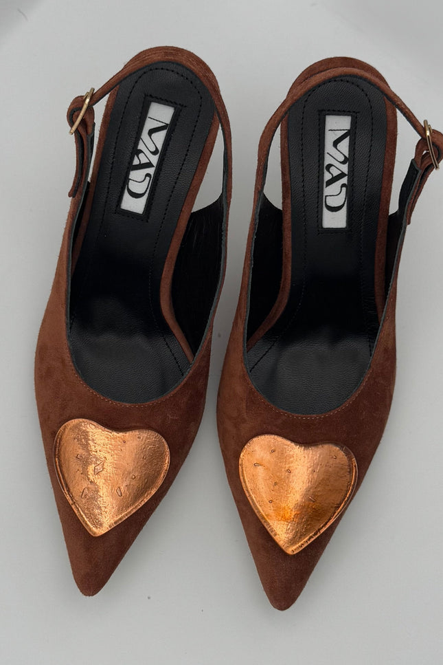 Brown Suede Slingbacks with 24karat gold