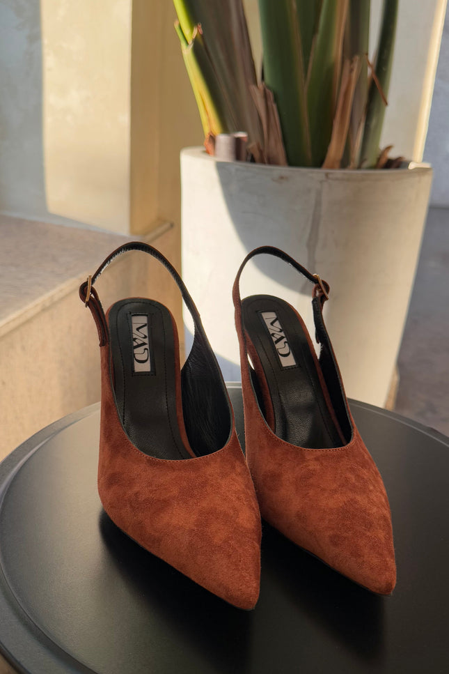 Brown Suede Slingbacks Pair Front