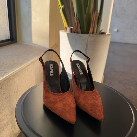 The Mad Shoes | YOKO Slingback Suede Cognac Brown