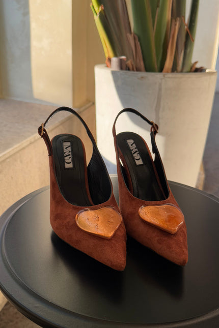 Brown Suede Slingbacks with 24karat gold