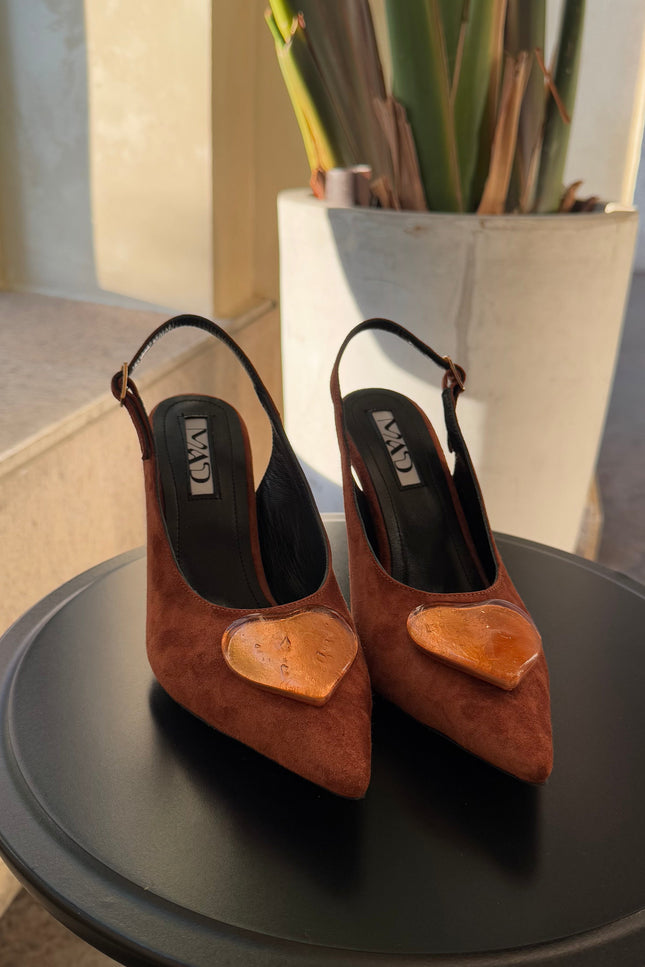 Brown Suede Slingbacks with 24karat gold