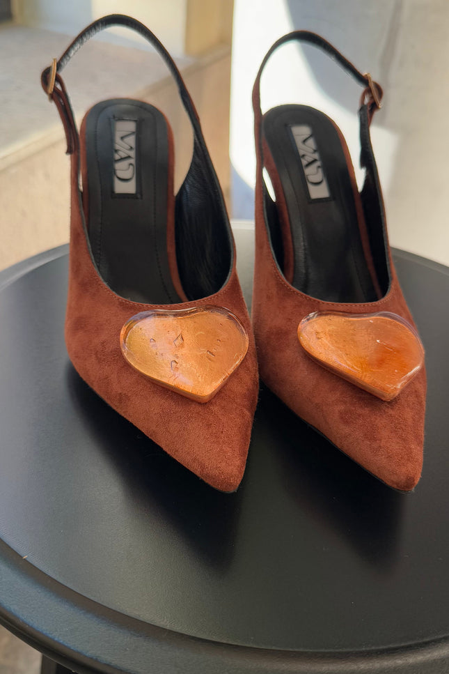 Brown Suede Slingbacks with 24karat gold