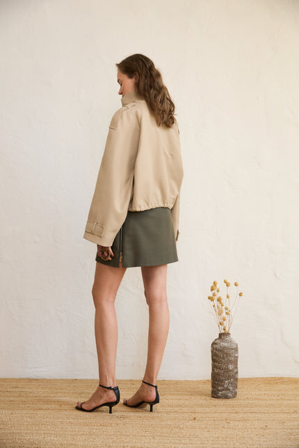 Brown  green khaki skirt with a zipper 