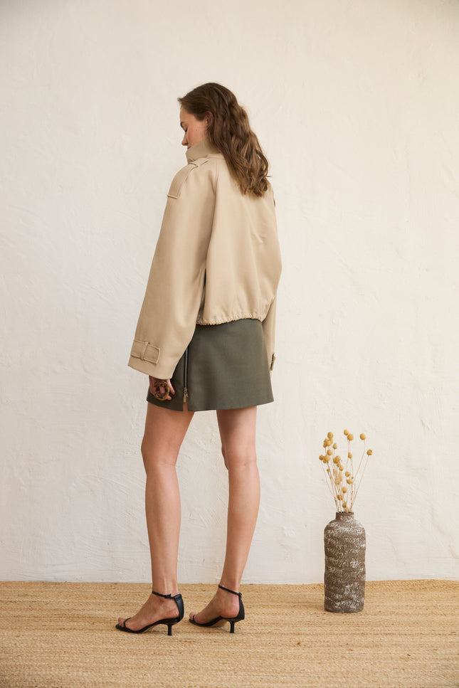 Brown  green khaki skirt with a zipper 