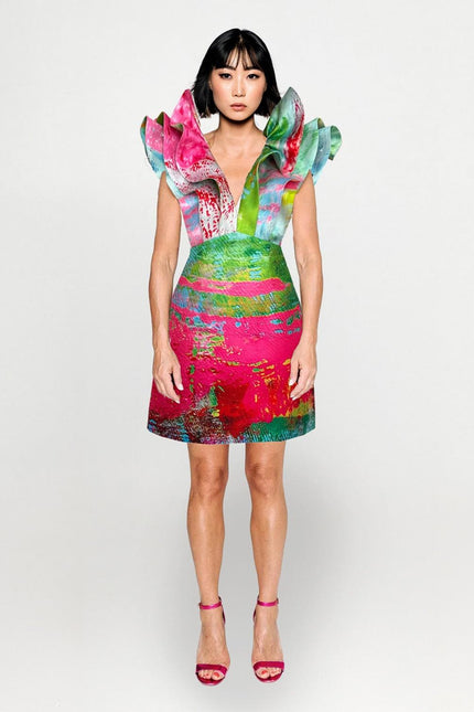 Butterfly Mini Dress - Mother Pink Red Green