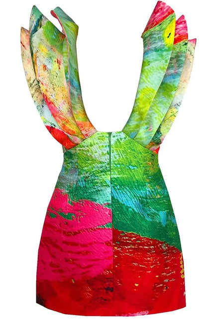 Butterfly Mini Dress - Mother Pink Red Green